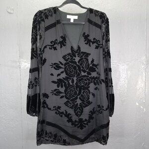 STARING AT STARS Mini Dress Sm Black Velvet Burnout Floral Sheer Net Lined Roses